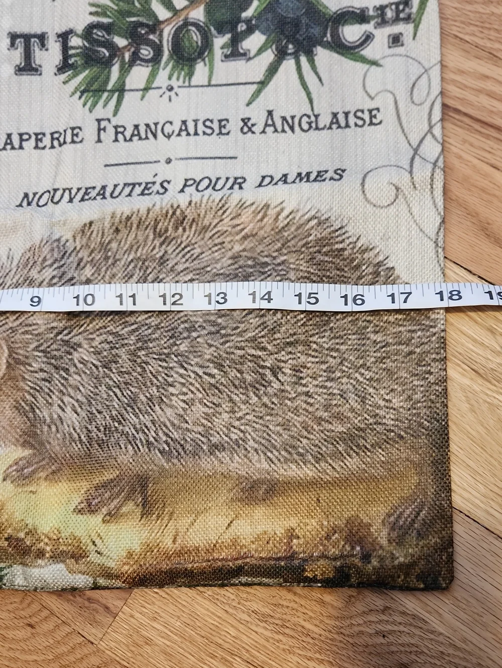 Vintage Look Botanical Hedgehog Square Pillow Cover with French Script